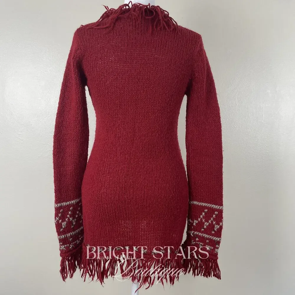 Rare Vintage Knit Cardigan Fringe ALT Red ASO Mary-Kate Olsen Ashley Olsen
